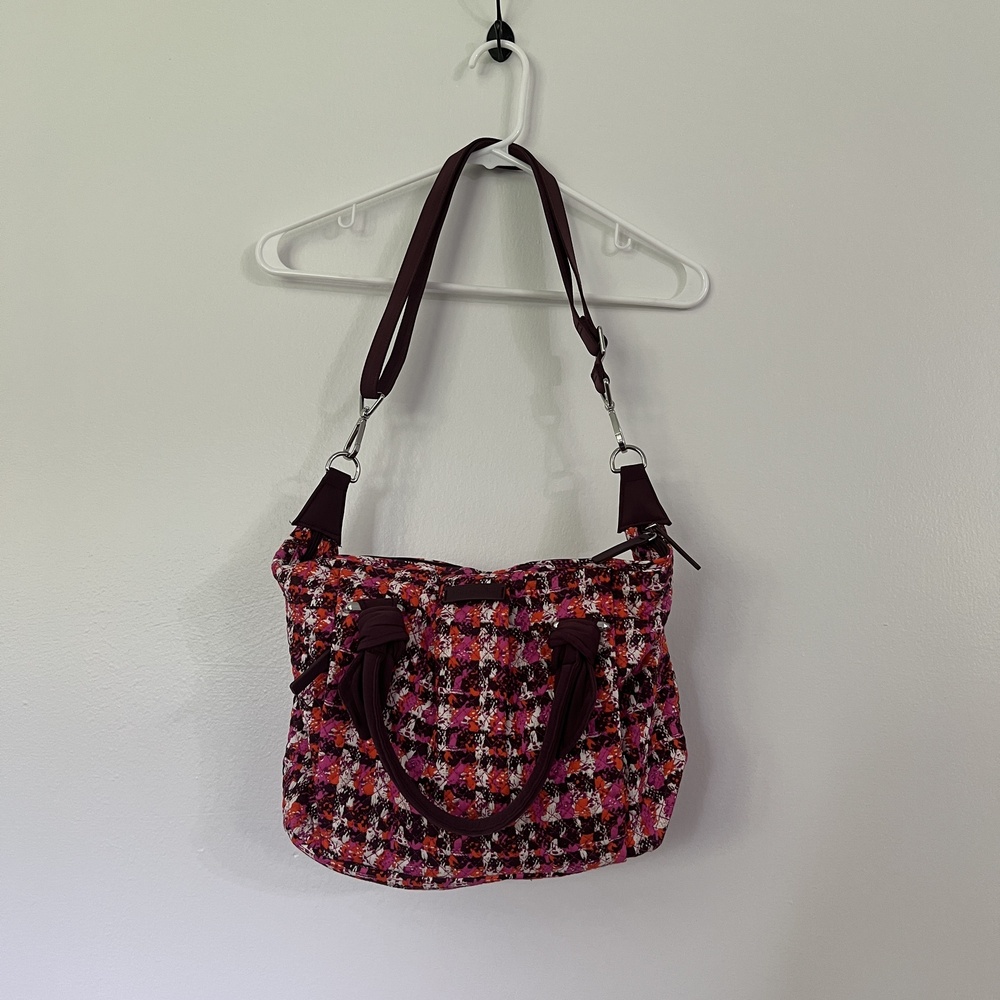 Vera Bradley Handbag Pink Orange & Brown Quilted Detachable Strap Floral Vibrant